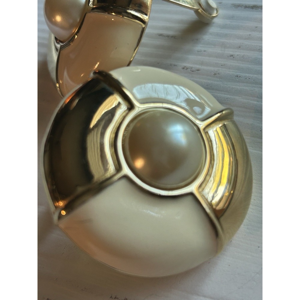 GIVENCHY Signed Pearl Ivory Enamel Gold Plate Beautiful Statement Earrings C1980
